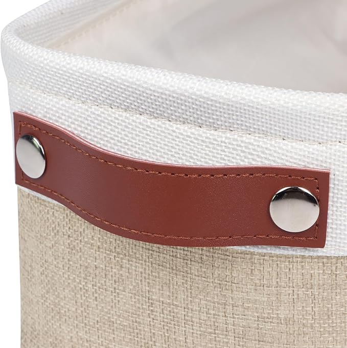 Univivi 4PC Long Narrow Storage Baskets, Small Fabric Storage Bins with PU Handles for Closet,Cabinet,Countertop Organizing Small Items(Khaki-15x6x5 inch)
