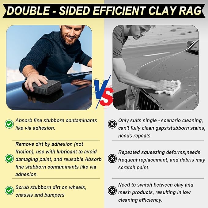 Car Wash Sponge,Dual Sided Car Clay Scrubber for Fast and Effective Removal of Paint,Light Overspray So On,Scrubbing and Clay Work,2-Pack