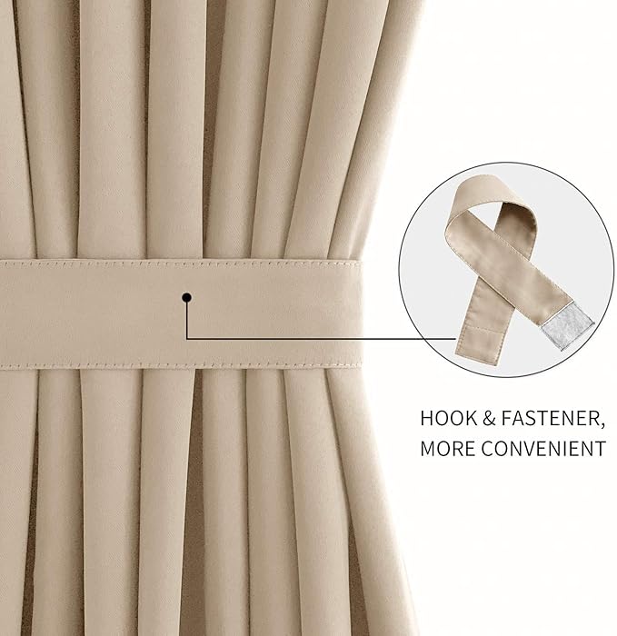 DWCN French Door Curtains – Rod Pocket Thermal Blackout Curtain for Doors with Glass Window, Kitchen and Patio Doors for Privacy, 36 X 72 Inches Long, 1 Curtain Panel with Tieback,Beige