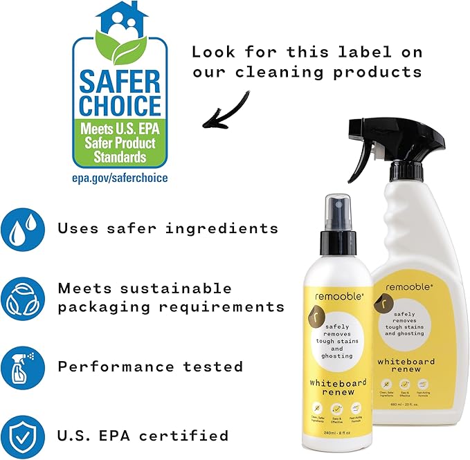 Remooble Dry Erase Whiteboard Cleaner Spray & Microfiber Cleaning Cloth - Safely Removes Tough Stains and Ghosting, 8 oz.