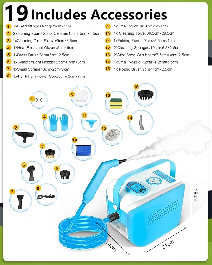 Handheld Steam Cleaner for Home, 10s Heat-Up/2.1 Qt Tank/4.5BAR High Pressure Hand held Steamer for Cleaning, 3 Level Pressurized Portable Steam Cleaner for Car Detailing, Bed Bugs, Blue,Tile, Grout