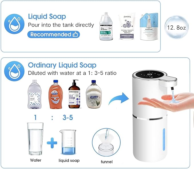 Automatic Liquid Soap Dispenser Bathroom Kitchen Dish Liquid Body Shampoo Shower Gel Hand Free Liquid, USB Rechargeable Dispenser Touchless Soap Dispenser 380ml Auto Liquid Dispenser Sylfu