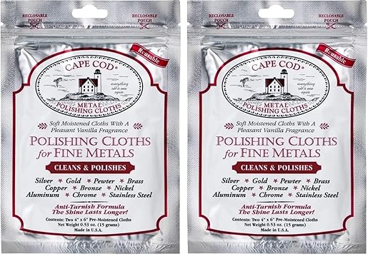 Cape Cod Polish Co Metal Polishing Cloths Foil Pouch 0.53oz, Stainless Steel (Pack of 2)