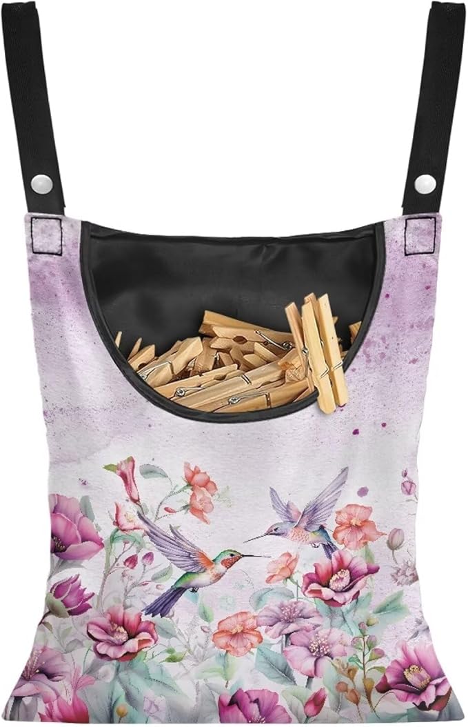 Hummingbird Adjustable Door-Hanging Laundry Clothespin Bag Clothespin Storage Bag Laundry Clothespin Bag, Hanging Storage Organizer with Hanging Rope for Outdoor and Indoor