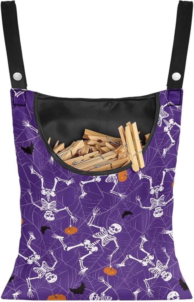 Gothic Skull Summer Clothes Pin Bag Clothespin Bags Holder Clothespin Holder 14.5 x 12 Inch Clothespin Bag for Clothesline Outdoor Outside Laundry Room Reusable Clothespin Holder