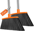 NACENA Heavy Duty Broom, 55 Inch Long Handle Outdoor Large Angle Brooms, Commercial Broom for Sweeping Indoor, for Home Garage Kitchen Office Courtyard Lobby Patio Lawn Concrete, 2 Pack (Grey&Orange)
