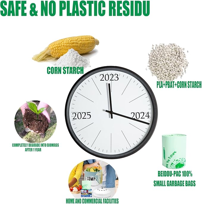 8-10 Gallon Compostable Trash Bags, 60 Count - Kitchen & Food Scrap Waste Bags, Sturdy & Biodegradable, ASTM D6400, US BPI Certified