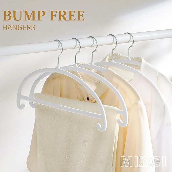 MIZGI 50 Pack White Velvet Hangers - No Shoulder Bumps, Heavy Duty Non-Slip Chrome Hooks for Jackets, Coats, Pants