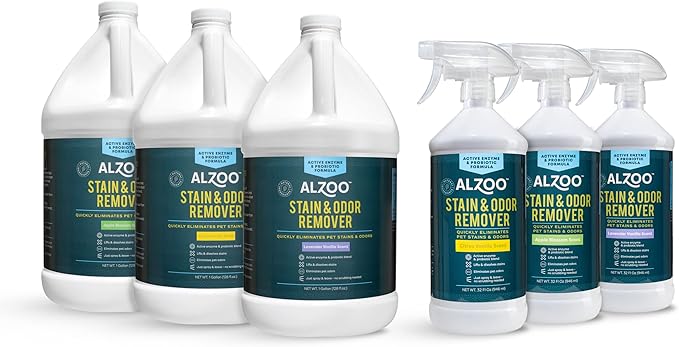 ALZOO Stain & Odor Remover, Quickly Lifts & Dissolves Pet Stains & Helps Eliminate Odors, 100% Plant-Based Active Ingredients, Lavender Vanilla Scent, 32 Fl. Oz Spray Bottle
