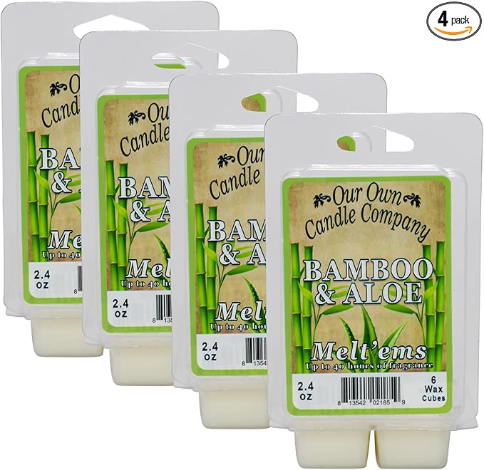 Our Own Candle Company Premium Wax Melt, Bamboo & Aloe Scent, Handmade in The USA, 24 Cubes (4 Pack, 9.6oz Total)
