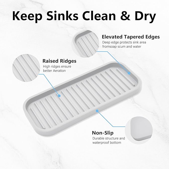 Silicone Sponge Holder Kitchen Sink Organizer Tray Dish Caddy Soap Dispenser, Scrubber Spoon Holder,Dishwashing Accessories 2 Pack (White)