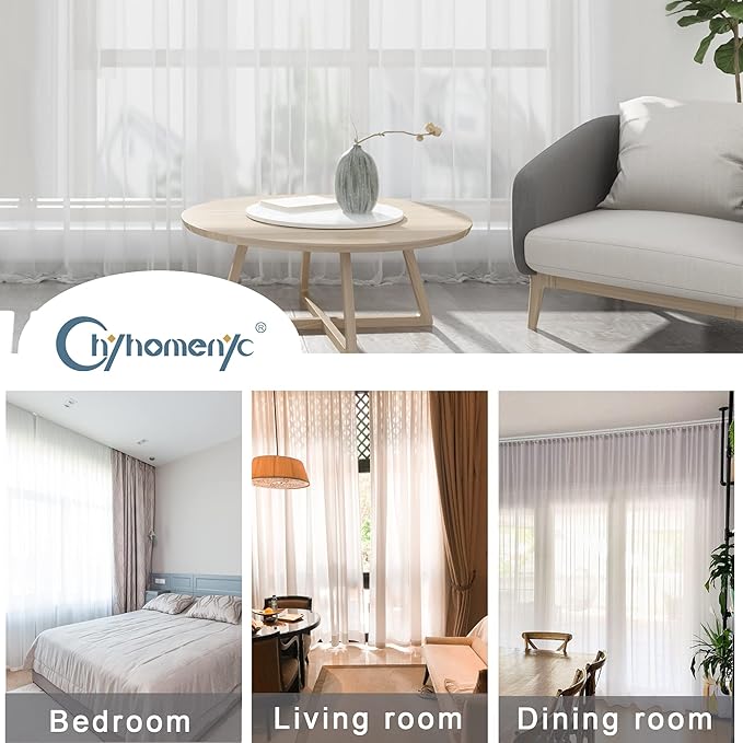 Chyhomenyc White Sheer Curtains 30 inch Length 2 Panels, Light Filtering Voile Rod Pocket Short Window Curtians for Bathroom Living Room Farmhouse Small Windows, 42Wx30L inches