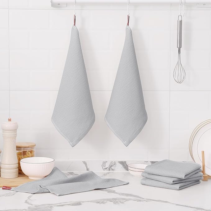 Homaxy 100% Cotton Waffle Weave Dish Cloths - 6 Pack Soft and Absorbent Dish Towels - 12 x 12 Inches Quick Dry Dish Rags - Light Grey