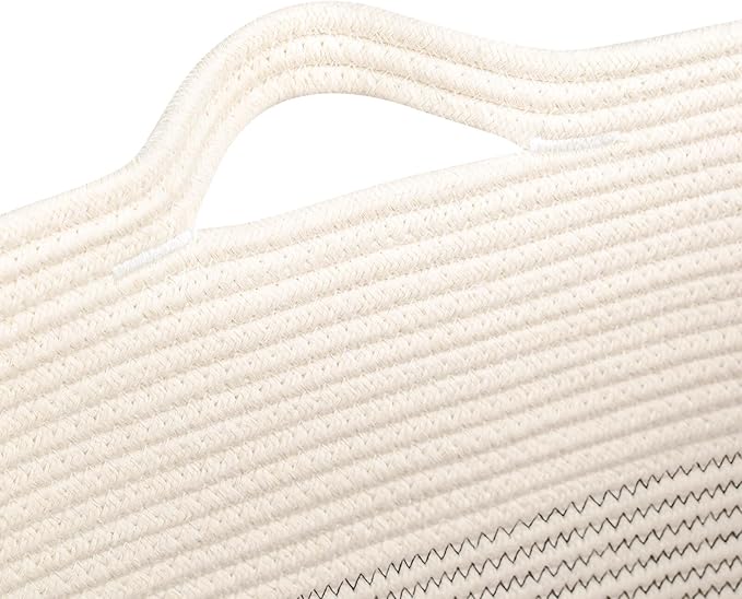 Storage Baskets for Clothes Fabric Cotton Rope Storage Basket bins with Handles, Decorative Woven Basket for Living Room,Closet Organizer Blankets Tall 2 bags White/Black Line, L14×W11×H14