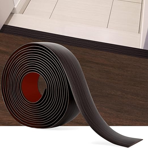 16.4Ft Floor Transition Strip Self Adhesive Vinyl Cover Floor Strip Flat Divider Transition Strip Wood Grain Design for Laminate Floor Gaps and Doorway Transitions (16.4Ft x 2 Inch, Brown)