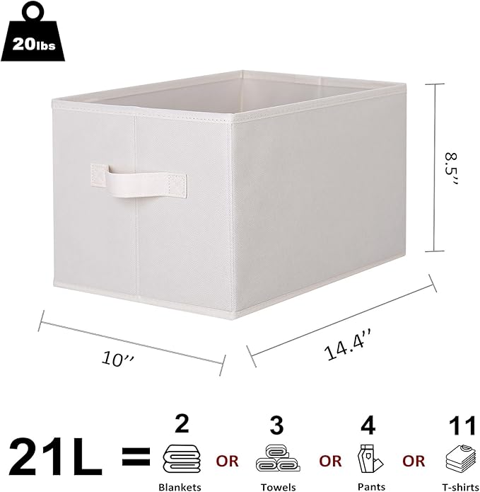 WUIKE Storage Baskets for Shelves, Fabric Storage Bins with Handles, Foldable Shelf Basket for Closet Organizers and Storage, Closet Storage Bins for Organizing, Beige, Large, 3-Pack