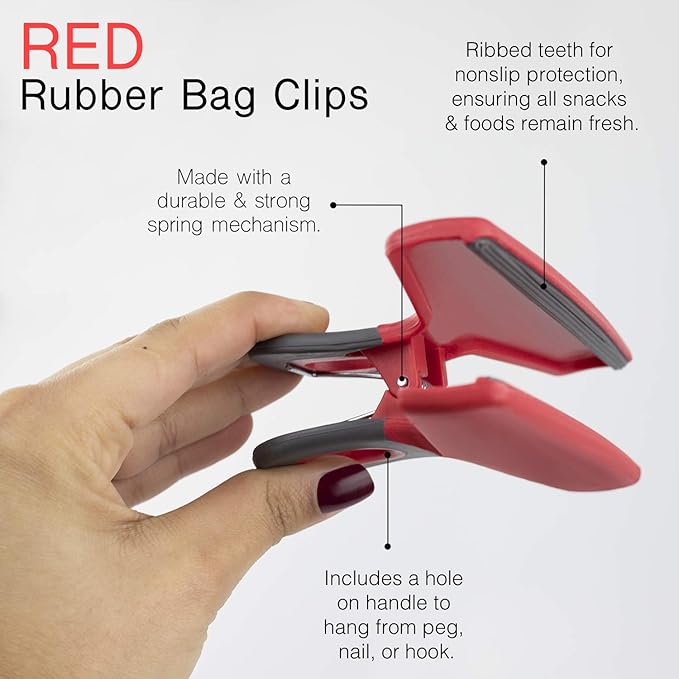 COOK WITH COLOR Wide Heavy Duty Chip Clips, Large Bag Clips for Food Storage, Pack of 4, Red