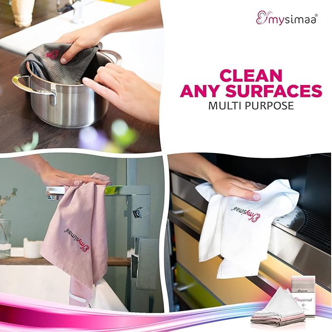 mysimaa XL Lint Free Microfiber Cloth, Glass & Window Cleaning Cloths - Set of 6