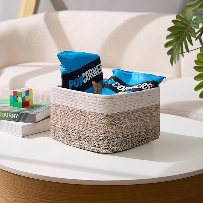 Small Organizing Baskets for Cubes Shelf, 9.7x9.7x7.1 Inch Rope Woven Storage Bins for Nursery Shelves Storage, Cute Toy Basket, Square 3 Packs Gradient Brown