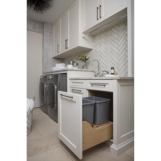 Rev-A-Shelf Pullout Trash Cans for Kitchen Cabinet, Dual 35 Qt Bins with 15" Wood Frame - Large Garbage Bin Containers for Home Waste Storage and Recycling