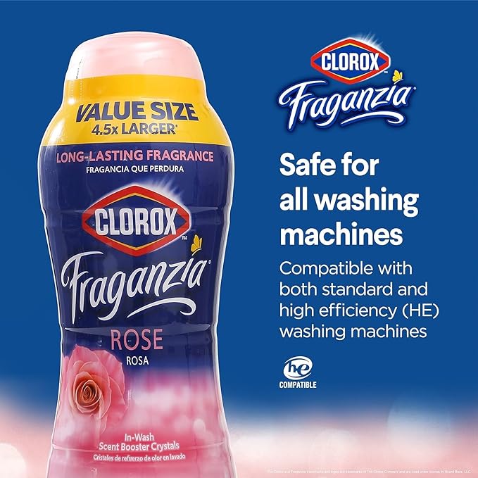 Clorox Fraganzia Laundry Scent Booster Crystals in Rose Scent - Scented In-Wash Freshener Beads for Fresh, Clean, Great Smelling Clothes and Linens, 70 Oz - 6 Pack