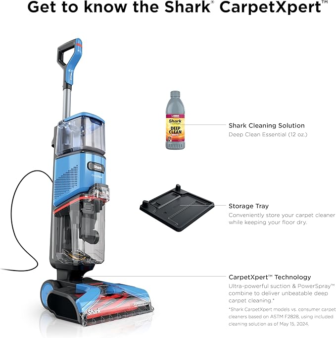Shark CarpetXpert Upright Carpet & Area Rug Cleaner, Perfect for Pets, Lightweight & Powerful, Dirt, Grime, & Odor Removal, Carpet Shampooer, Cleaning Solution, Blue, EX121BRN