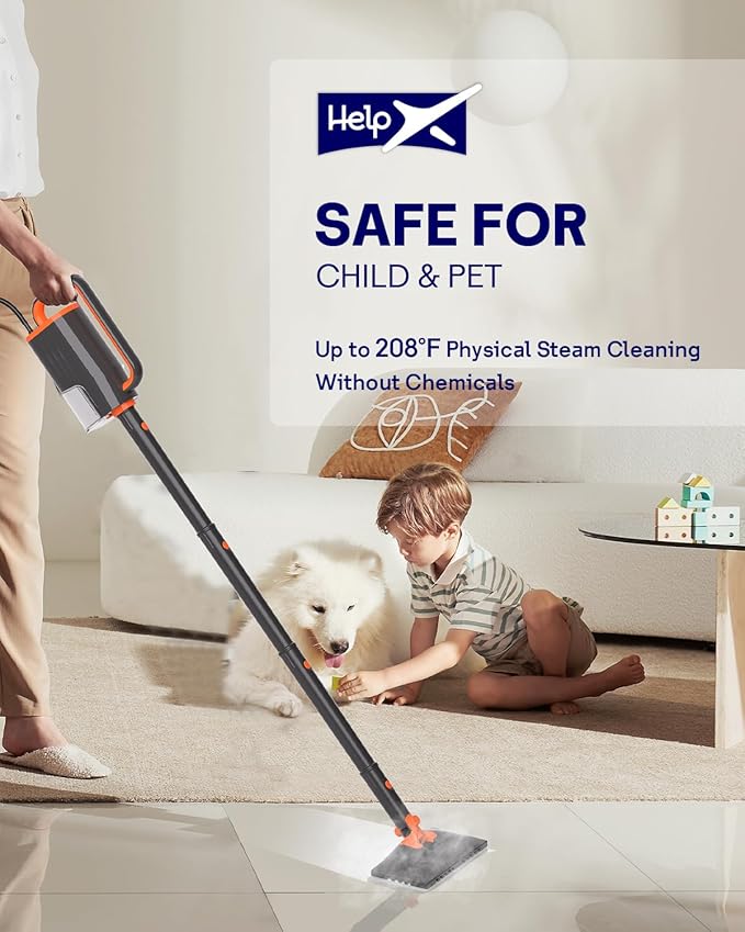 Steam Mop Cleaner with Detachable Handheld Steamer, 20 in 1 Wired Steam Cleaner with Multiple Accessories, Detachable Water Tank, Microfiber Pads for Floor Tiles Carpet and Grout Cleaning (Grey)