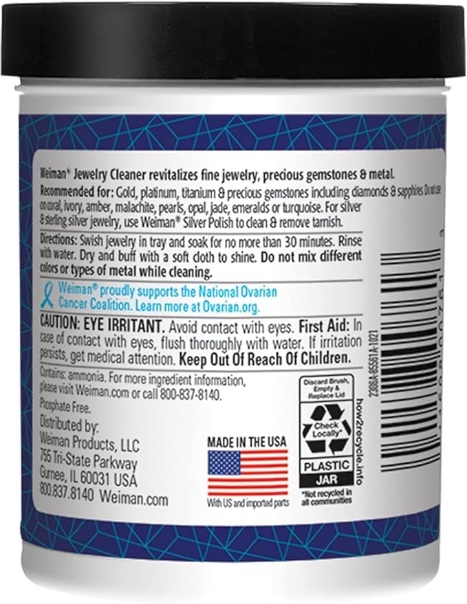 Weiman Fine Jewelry Cleaner Liquid with Cleaning Brush – Restores Shine & Brilliance to Gold, Platinum, Precious Gemstones & Diamond Jewelry, 6 Oz