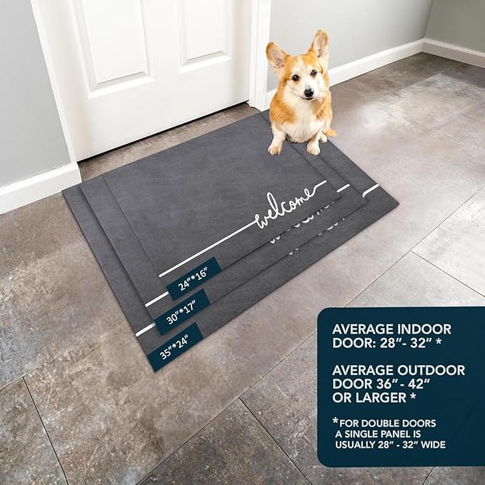 Welcome Mat Indoor, Ultra Thin Door Mat, 1/10 in Thin Door Mats for Inside Entry, Non-Slip Rubber Backing, Washable Doormat, Fade Resistant, Absorbent, Low Profile Dirt Trapper, 35"X24",Grey