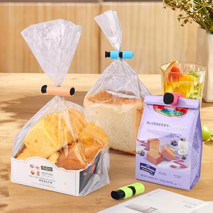 AmoreAngel Crafts 12 Pack Bread Bag Clips，Squeeze Lock Food Bag Clips, Plastic Sealing Clip for Bread, Snacks, Chips ，6 Color, Easy Grip, Airtight Seal