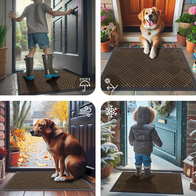 Smiry Front Door Mat Outside Entrance, Heavy Duty Outdoor Indoor Mat, Natural Rubber Doormat, Non Slip, Trap Dirt and Moisture, Easy Clean, Low Profile Patio Porch Entryway Mat, 29.5x17, Mix Brown