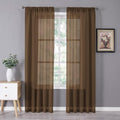 Tollpiz Sheer Curtains Linen Textured Bedroom Curtain Sheers Light Filtering Rod Pocket Voile Curtains for Living Room, 54 x 84 inches Long, Brown, Set of 2 Panels