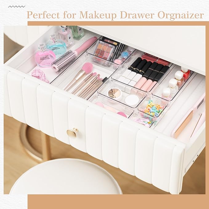 Criusia Drawer Organizer, 5-Size Versatile Bathroom and Vanity Organizer Trays, 20 Pack Clear Plastic Kitchen Drawer Organizers Set, Storage Bins for Makeup, Bathroom, Jewelries and Office