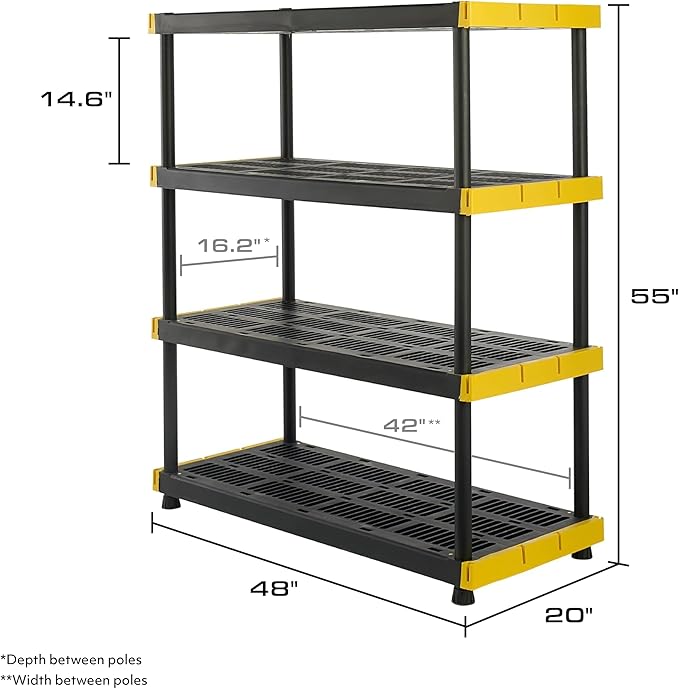 CX Black & Yellow, Shelving Unit and Heavy Duty Storage Containers, Extremely Durable (Shelf + 27 Gallon Container (4-Pack))