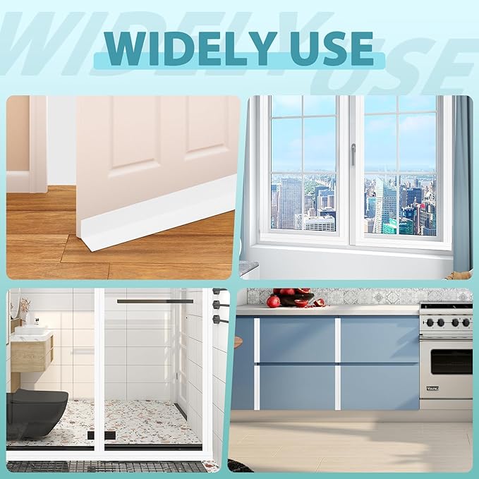 Weather Stripping Door Draft Stopper Flexible Self Adhesive Silicone Door Seal Strip for Glass Doors Windows and Shower Glass Gaps, 2 Inch Wide X 10 Feet Long, White