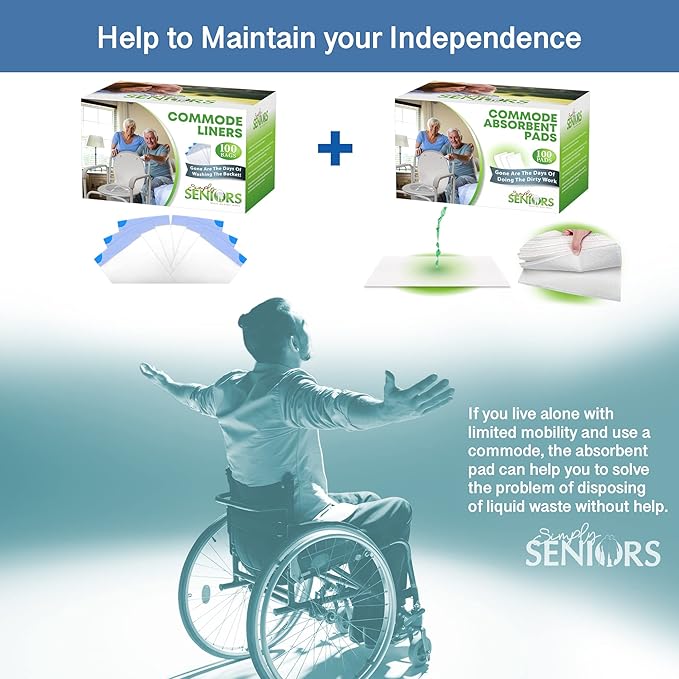 Commode Absorbent Pads for Bedside Commode Liners - 100 Pads for Portable Toilet Bags- No More Days Doing The Dirty Work - For Bedside Toilet Liners, Potty Bags for Portable Toilet, Potty Chair Liners