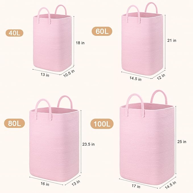 Laundry Basket,Woven Cotton Rope Laundry Hamper,100L Versatile Storage for Dirty Clothes,Baby Toys,and Blankets in Bathroom, Nursery,and Living Room