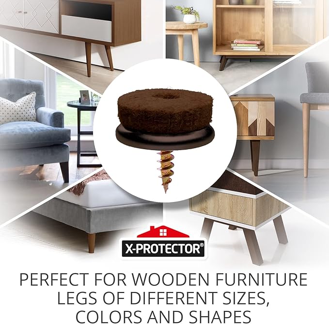 Screw-On Felt Furniture Pads X-Protector 24 PCS - 0.8” Chair Leg Floor Protectors for Hardwood Floors - Premium Chair Glides - Brown Floor Protectors for Chairs - The Best Furniture Sliders!