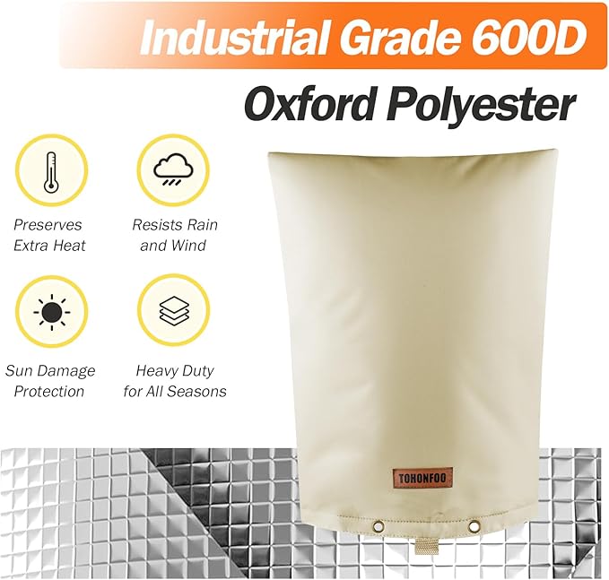Backflow Preventer Pipe Insulation Cover (5°F) - Irrigation Sprinkler Valve Insulated Pouch - Water Well Pump Cover - Sturdy 5 Layers for Winter Freeze Protection, 10" W x 20" H, Beige
