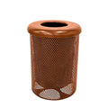 COATEDOUTDOORFURNITURE 32-Gallon Heavy-Duty Punched Steel Round Trash Receptacle, Commercial Outdoor Waste Bin with Liner & Black Flat Top Lid – Made in America (Textured Copper)