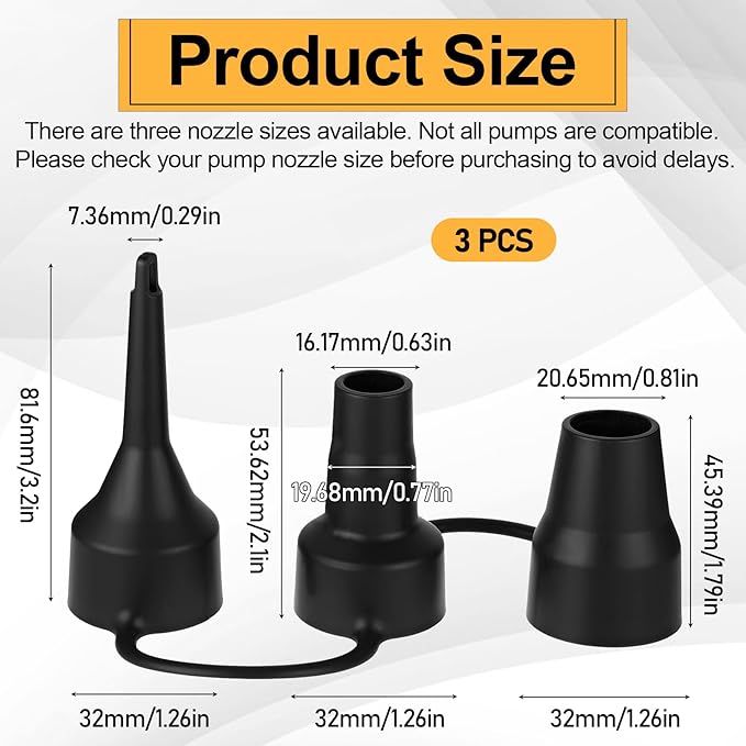 3 Sets Air Pump Nozzles Replacement Plastic Pump Nozzles 3 Sizes Inflatable Pumps Head Nozzl Air Pumps Attachments Inflator Adaptor Accessory for Airs Mattress Pool Floats