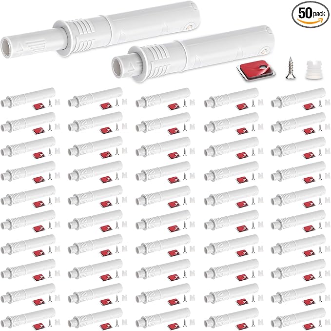 Lounsweer 50 Pack Magnetic Push Latches for Cabinet Door 2.87 Inches Short Push to Open Cabinet Hardware Pop up Lock Magnetic Latch for Closet Cupboard Wine Rack Dresser Drawer Sliding Door(White)