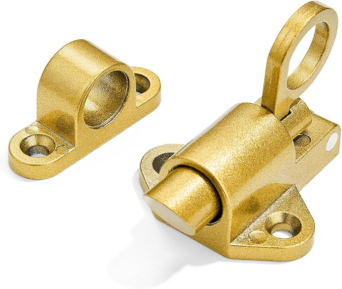 4 Packs Self-Closing Latches，Gold Spring Door Lock，Resilient Bolt Latch Aluminum Alloy Safety Automatic Spring Barrel Slide Door Lock with Screws,Used for Gate,Window and Cabinet etc