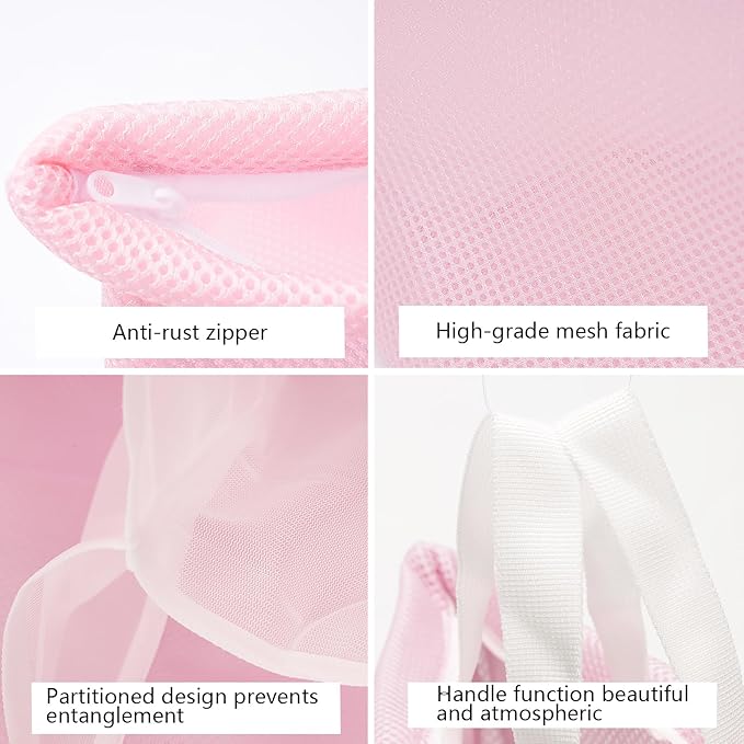 2 Pcs Special Zoning laundry bag for delicates with handles mesh laundry bags washing machine laundry totes travel storage and sorting bag (Pink2)