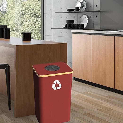 Recycling Bin for Kitchen Indoor Home, Large 100L/ 26 Gallon Recycle Bin with Lid Removeable Reusable Inner Bag Bottle Can Glass Waste Plastice Stickers (Green, 26 Gallon)