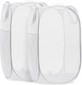 Handy Laundry Collapsible Mesh Pop Up Hamper with Wide Opening and Side Pocket - Breathable, Sturdy, Foldable, and Space-Saving Design for Clothes and Storage (White | 2-Pack)