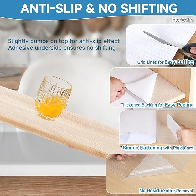 Shelf Liners 10 in x 20 ft Self-Adhesive EVA Drawer Mats, Cupboard Protector, Kitchen Cabinet Lining Fridge Liner (Clear Flat Dot, 25.4x610cm)