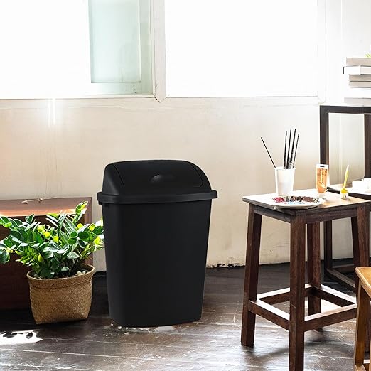 10 Gallon Black Swing Top Trash Cans, Pack of 4 Plastic Waste Bin for Kitchen Office
