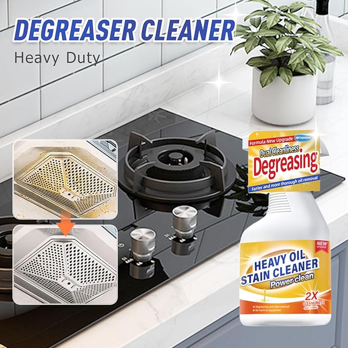Kitchen Heavy Oil Cleaner, 2025 Newly Upgraded Heavy Duty Oil Stain Remover, 500 ML Multipurpose Cleaner Spray, Kitchen Degreaser Spray for Stovetops, Ovens, Range Hoods (2)