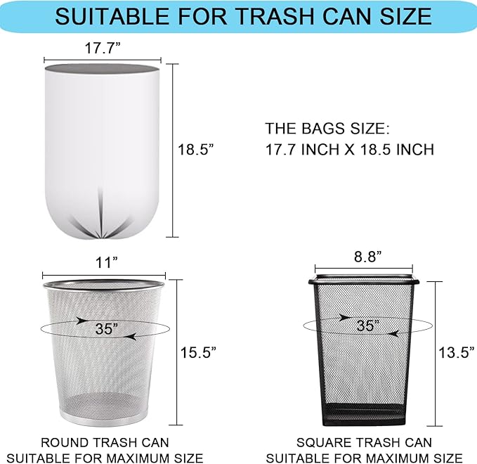 2 Gallon Small Plastic Trash Bags, 7.5 Liters Clear Wastebasket Liners Garbage Bags for Home, Office, Bathroom, 100 Counts